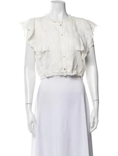 Pre-owned Loveshackfancy Crew Neck Short Sleeve Blouse In White