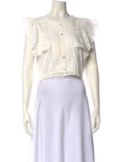 Pre-owned Loveshackfancy Crew Neck Short Sleeve Crop Top In Neutral