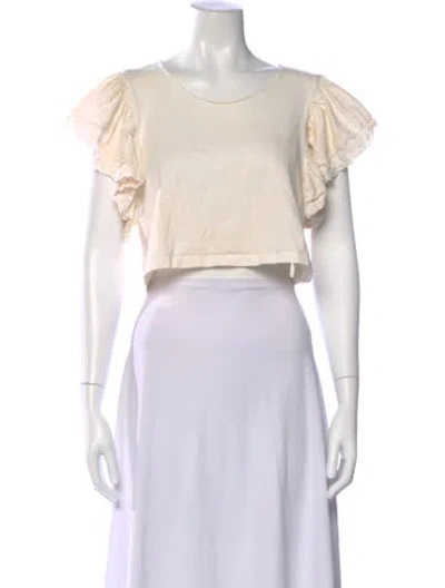 Pre-owned Loveshackfancy Crew Neck Short Sleeve Crop Top In Neutral
