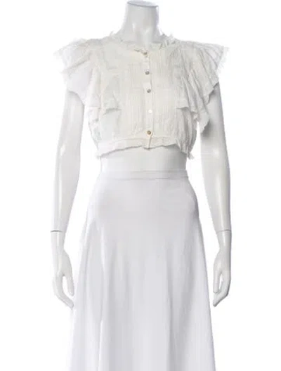 Pre-owned Loveshackfancy Crew Neck Short Sleeve Crop Top In Neutral