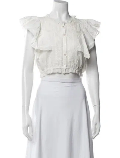 Pre-owned Loveshackfancy Crew Neck Short Sleeve Crop Top In Neutral