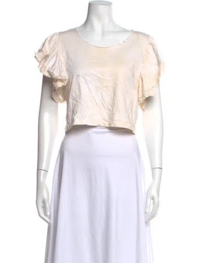 Pre-owned Loveshackfancy Crew Neck Short Sleeve Crop Top In Neutrals