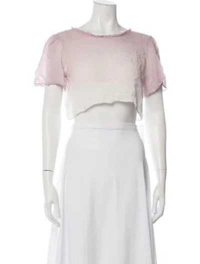 Pre-owned Loveshackfancy Crew Neck Short Sleeve Crop Top In Neutrals