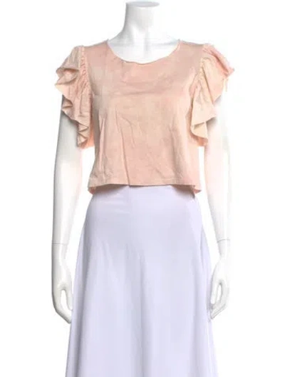 Pre-owned Loveshackfancy Crew Neck Short Sleeve Crop Top In Pink