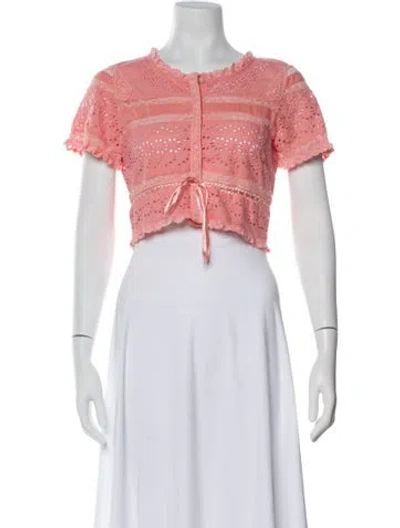 Pre-owned Loveshackfancy Crew Neck Short Sleeve Crop Top In Pink