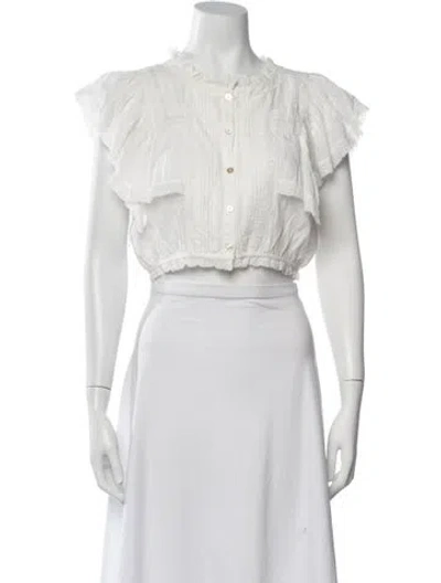 Pre-owned Loveshackfancy Crew Neck Short Sleeve Crop Top W/ Tags In White