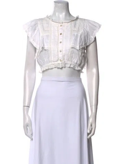 Pre-owned Loveshackfancy Crew Neck Short Sleeve Crop Top In White