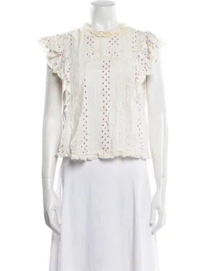 Pre-owned Loveshackfancy Crew Neck Short Sleeve Crop Top In White