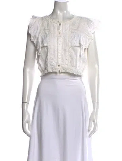 Pre-owned Loveshackfancy Crew Neck Short Sleeve Crop Top In White