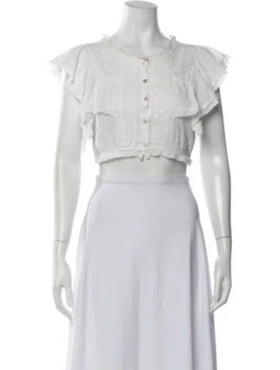 Pre-owned Loveshackfancy Crew Neck Short Sleeve Crop Top In White