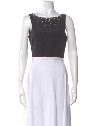 Pre-owned Loveshackfancy Crew Neck Sleeveless Crop Top In Black