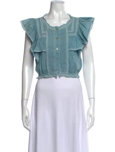Pre-owned Loveshackfancy Crew Neck Sleeveless Crop Top In Blue