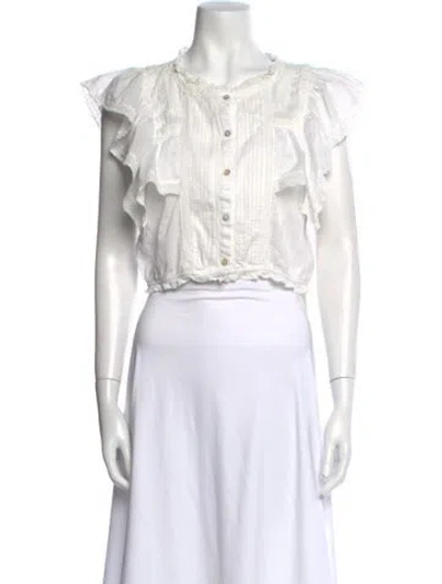 Pre-owned Loveshackfancy Crew Neck Sleeveless Crop Top In White