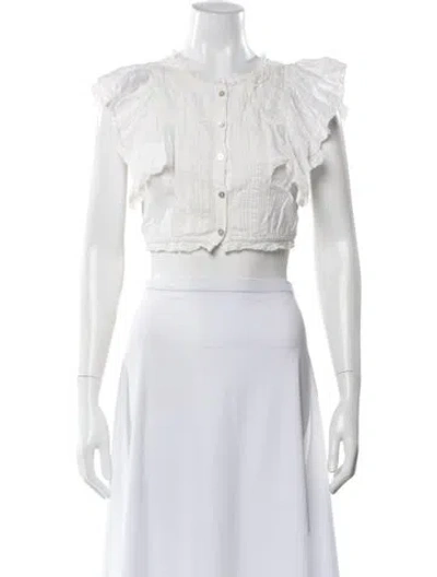 Pre-owned Loveshackfancy Crew Neck Sleeveless Crop Top In White