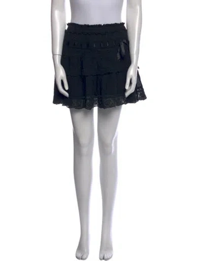 Pre-owned Loveshackfancy Crochet Trim Mini Skirt In Black