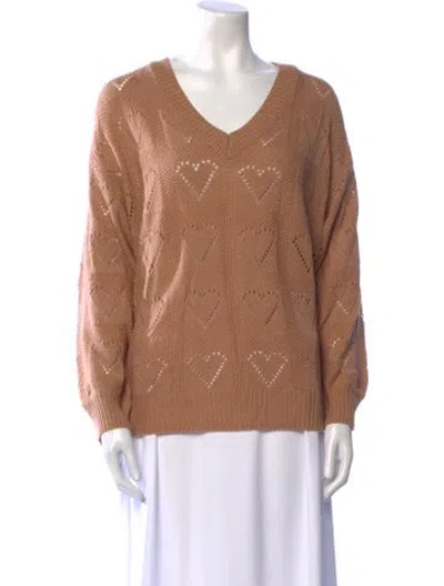 Pre-owned Loveshackfancy Crochet V-neck Sweater In Brown