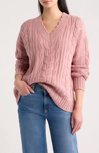 Loveshackfancy Croisette Cable Stitch Wool & Cashmere Sweater In Pink