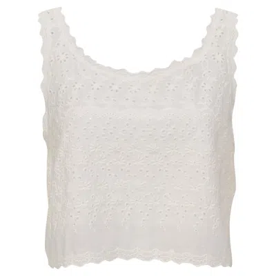 Loveshackfancy Cropped Eyelet Top In White Cotton