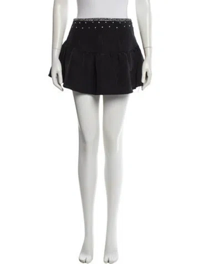 Pre-owned Loveshackfancy Crystal Embellishments Mini Skirt In Black