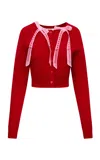 Loveshackfancy Cupid Bow-detailed Jacquard-knit Cardigan In Red