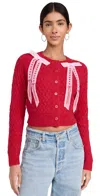 Loveshackfancy Cupid Bow-detailed Jacquard-knit Cardigan In Cherry Bomb