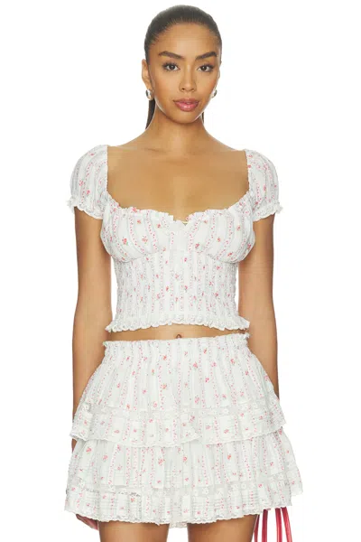 Loveshackfancy Daini Top Poppy Red In White