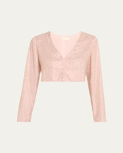 Loveshackfancy Daliana Embellished Cropped Jacket In Rose Gold