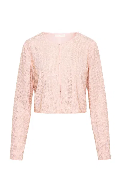 Loveshackfancy Daliana Embellished Mesh Cardigan In Pink