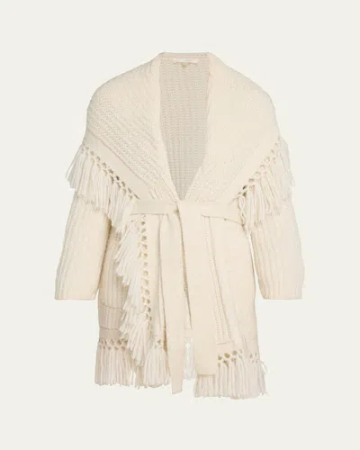 Loveshackfancy Daphira Fringe Alpaca Wrap Cardigan In Neutral