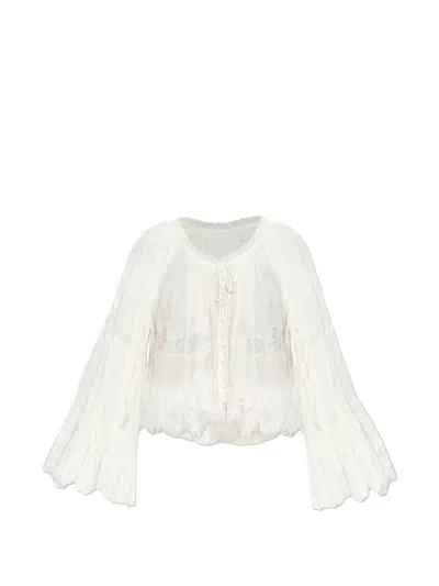 Loveshackfancy Darline Lace Bell-sleeve Blouse In White