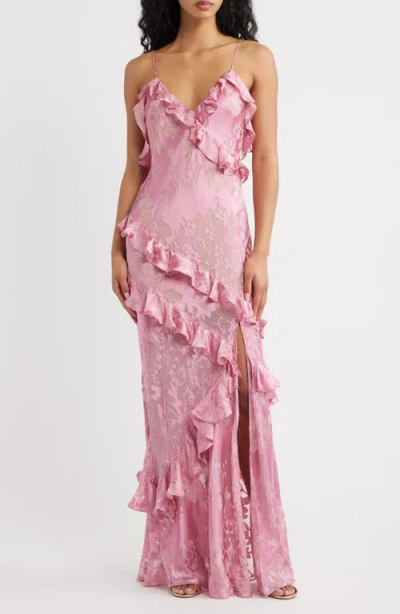 Loveshackfancy Dean Ruffle Sleeveless Satin Maxi Dress In Pink