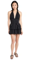 Loveshackfancy Deanna Shirred Ruffled Cotton Halterneck Mini Dress In Black