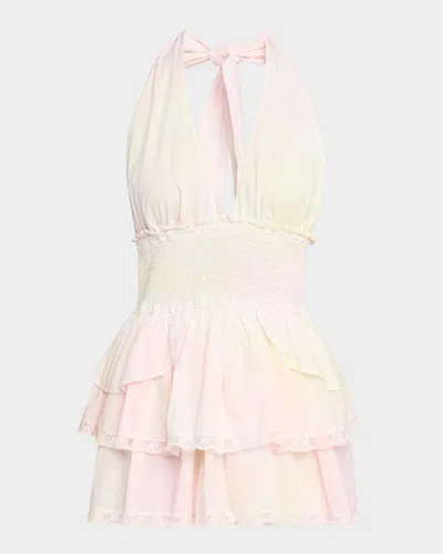 Loveshackfancy Deanna Halter Mini Dress In Lemonade Kisses