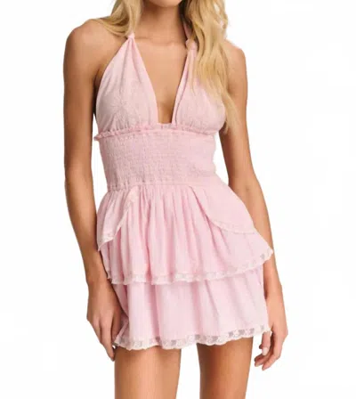 LOVESHACKFANCY DEANNA TEATIE HALTER RUFFLE MINI DRESS IN ROSE PINK