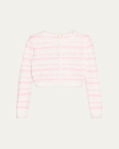 Loveshackfancy Dessa Striped Crochet Cardigan In White