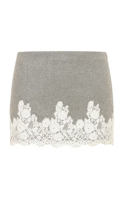Loveshackfancy Deval Lace-trimmed Wool-blend Mini Skirt In Grey