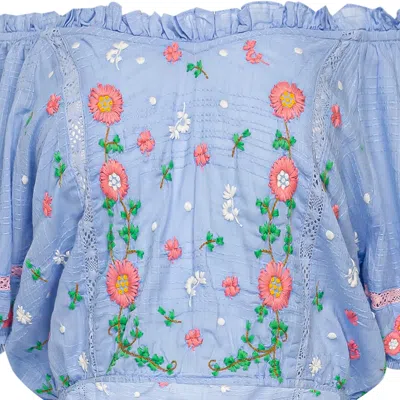 Loveshackfancy Domingo Crop Top Seaside Afternoon Blue In Multi