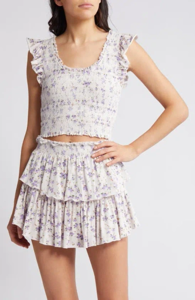 Loveshackfancy Dovi Floral Smocked Crop Top In Dusty Lavender