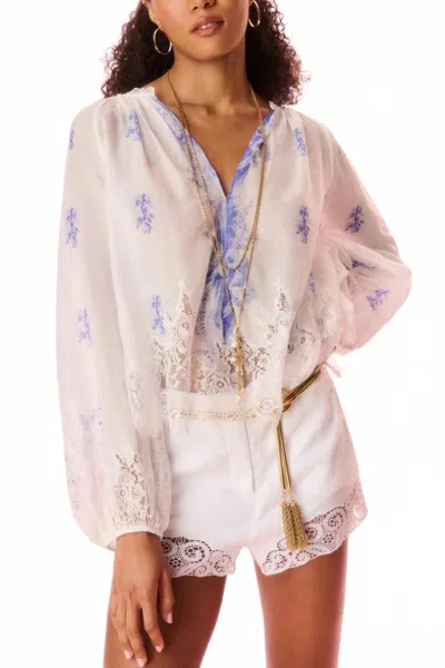 Loveshackfancy Dresner Cotton Lace-trimmed Blouse In Victorian Blue In Multi