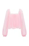 Loveshackfancy Ebbie Cropped Silk Top In Pink