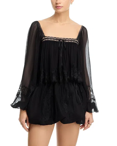 Loveshackfancy Ebbie Silk Top In Black