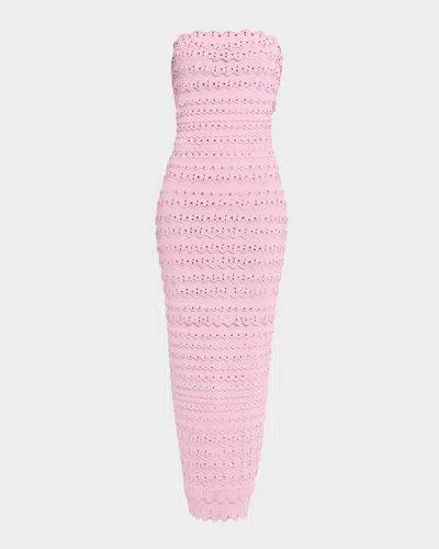 Loveshackfancy Eclipse Rhinestone Scallop Bandage Dress In Pink
