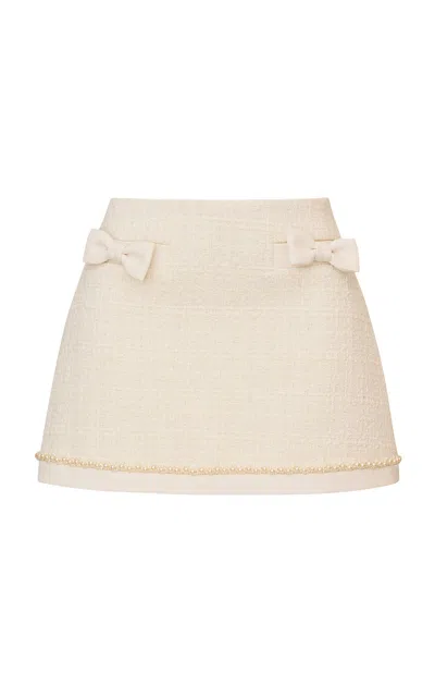 Loveshackfancy Edeness Pearl-embellished Tweed Mini Skirt In White