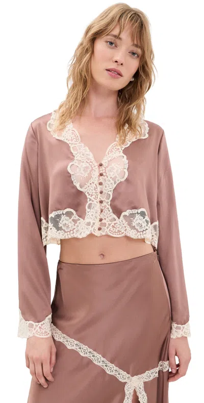 Loveshackfancy Elarine Silk Blouse Mocha In Pink
