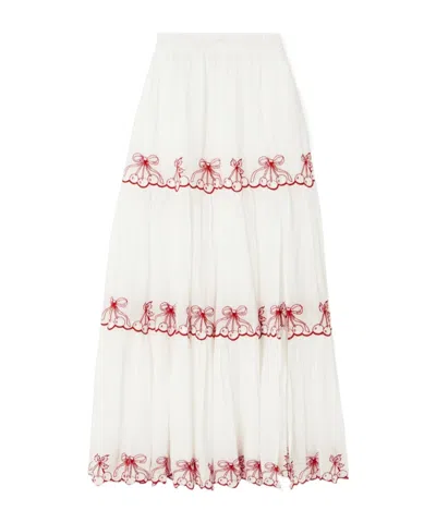 Loveshackfancy Elastic Waist Midi Skirt In White
