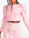 Loveshackfancy Eleora Buttoned Cropped Jacket In Pink