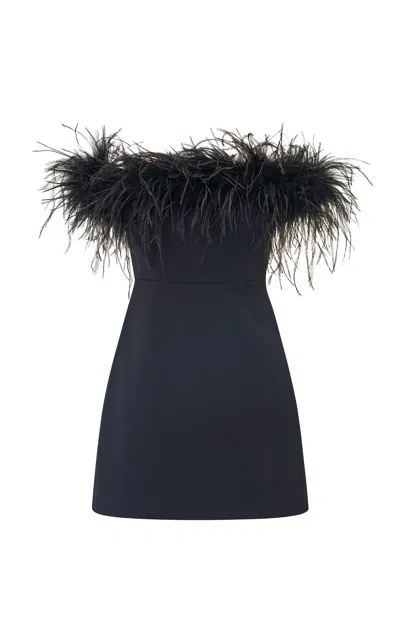 Loveshackfancy Elessa Off-shoulder Feather Crepe Mini Dress In Black
