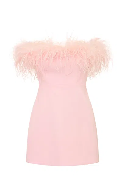 Loveshackfancy Elessa Off-shoulder Feather Crepe Mini Dress In Pink