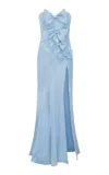 Loveshackfancy Elimina Bow-detailed Satin Maxi Dress In Light Blue