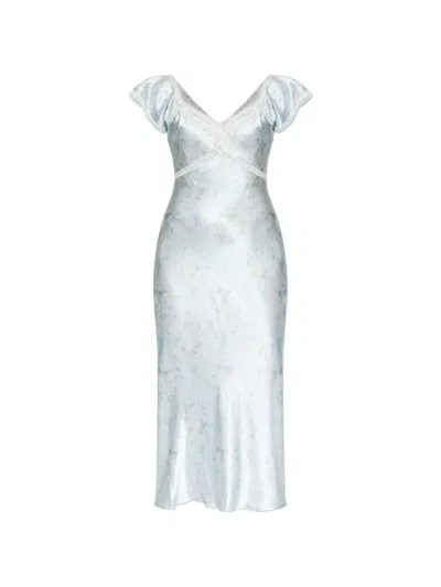 Loveshackfancy Eline Lace Floral-print Maxi Dress In Blue